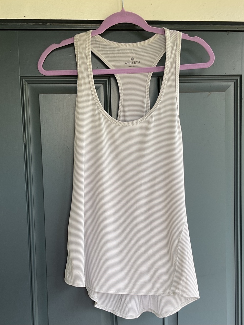Athleta Light Gray Subtle Stripe Racerback Tank, Size M